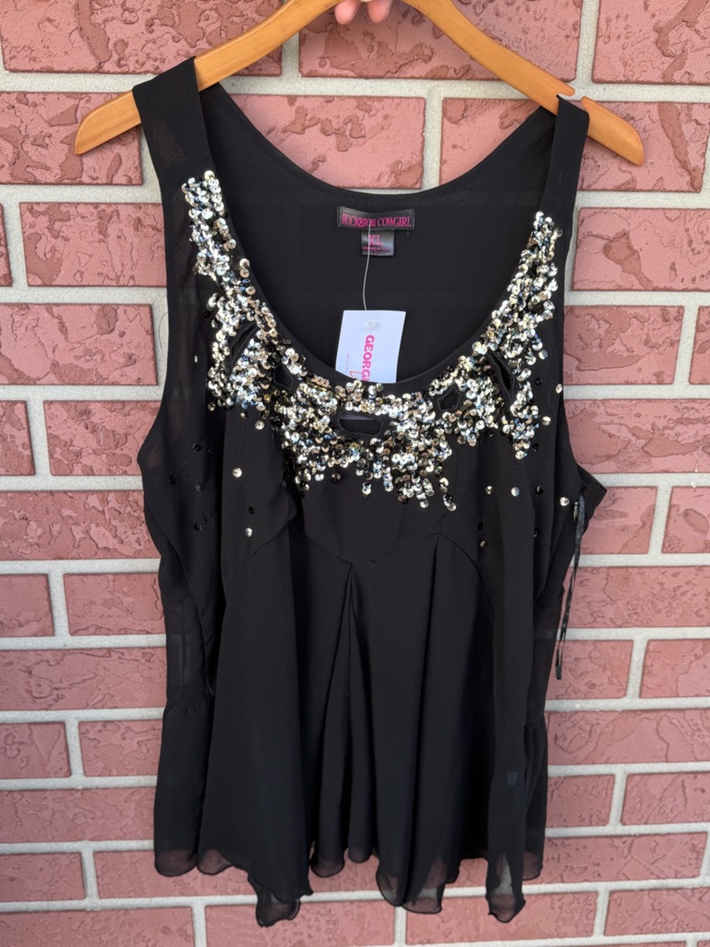 Rock & Roll Cowgirl Black Beaded Sleeveless Chiffon Camisole